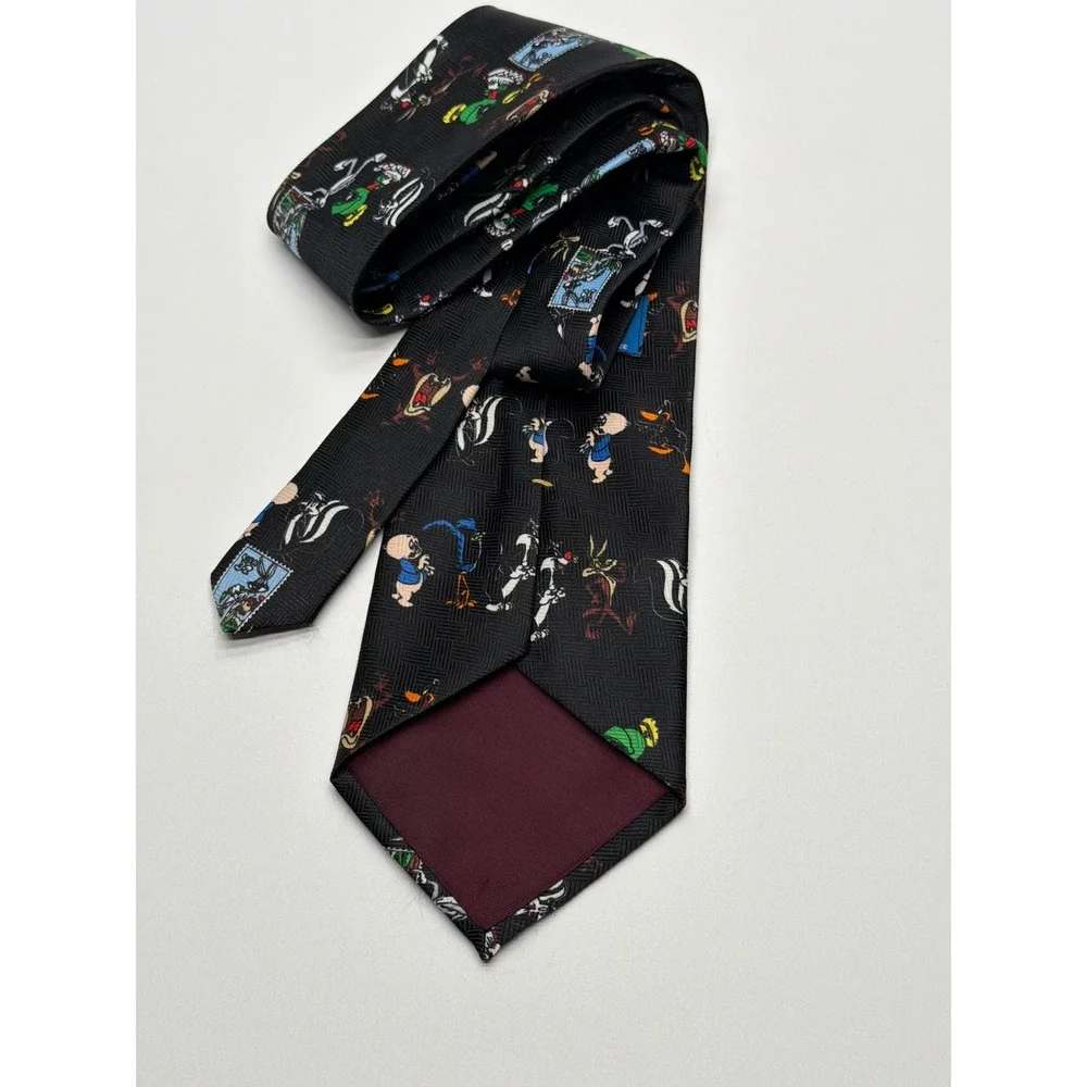 Vintage 1997 Looney‎ Tunes Stamp Collection Black Silk Feel Character Tie